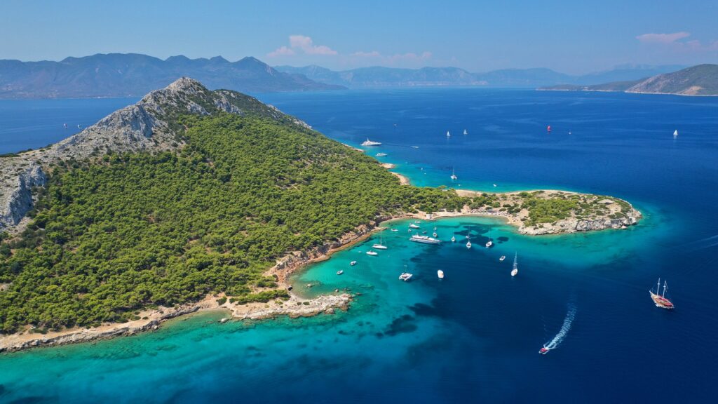aerial,drone,photo,of,secluded,paradise,bay,and,small,island