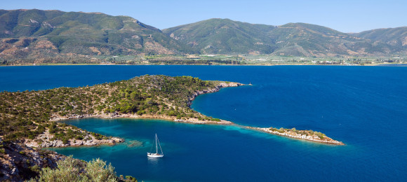 small quiet bay on poros island, greece